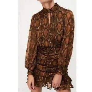 Zara Brown Long Sleeve Snake Print Dress